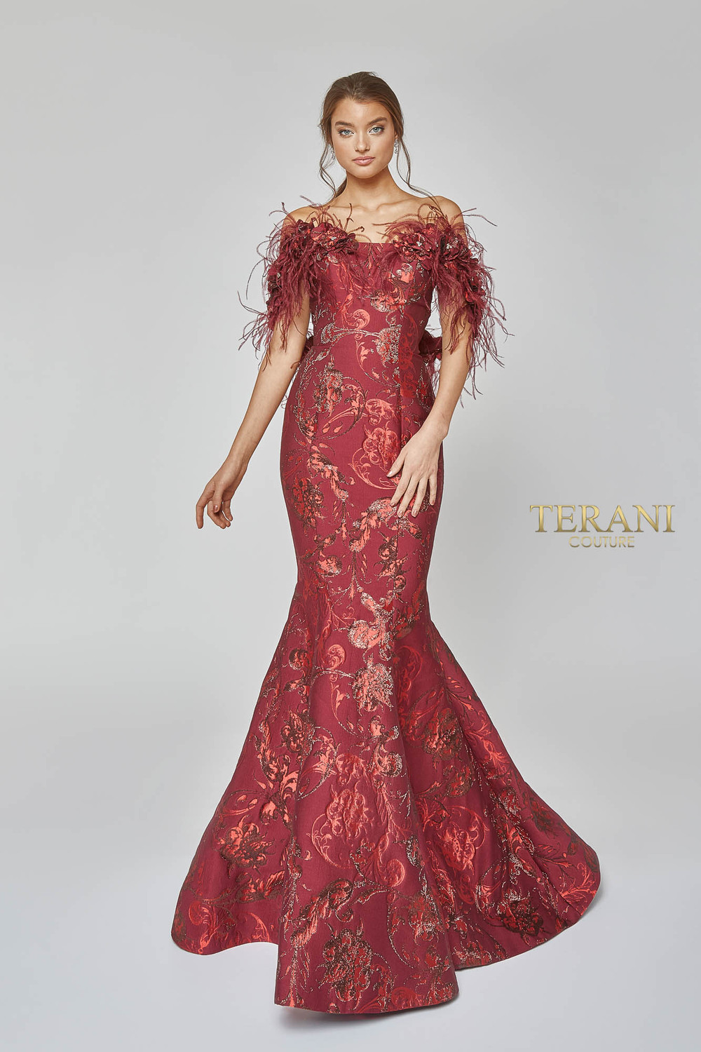 Terani Couture 1921E0136 Feather Strapless Evening Gown