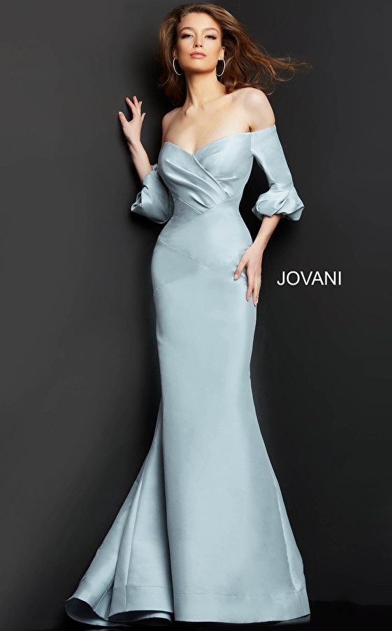 Jovani 09420 Off Shoulder Puff Quarter Sleeves Evening Dress