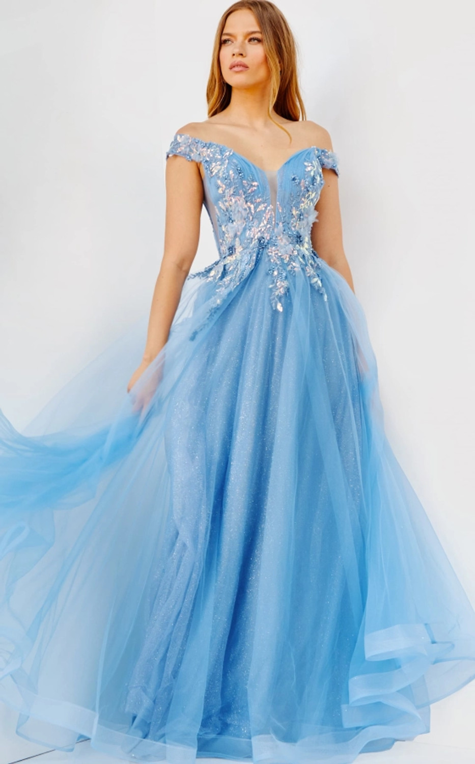 Buy Jovani JVN23698 Deep V-neck Off Shoulder Tulle Prom Gown