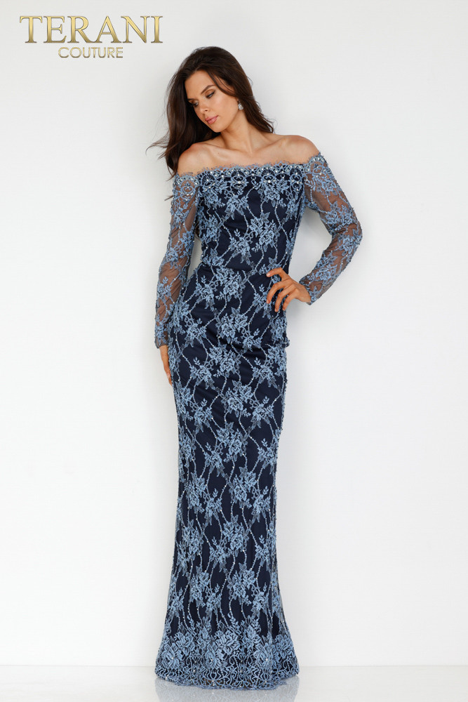 Terani Couture 231M0339 Long Sleeves Sweetheart Neck Dress