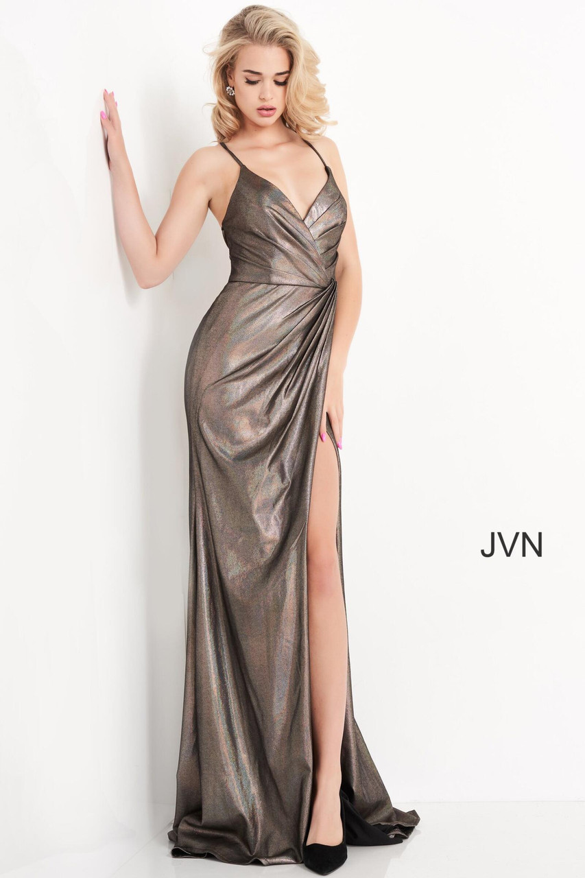 JVN Prom JVN04794 Spaghetti Strap Wrap Dress
