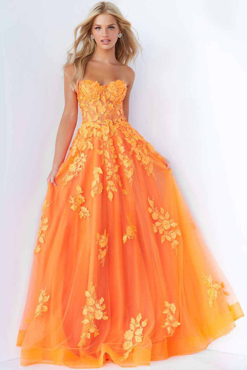 Jovani 07901 Strapless Lace Ornate Sweetheart Long Gown