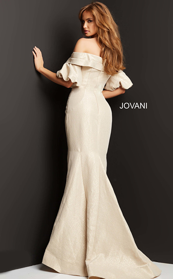 Jovani 06831 Off Shoulder Short Sleeve Long Evening Dress