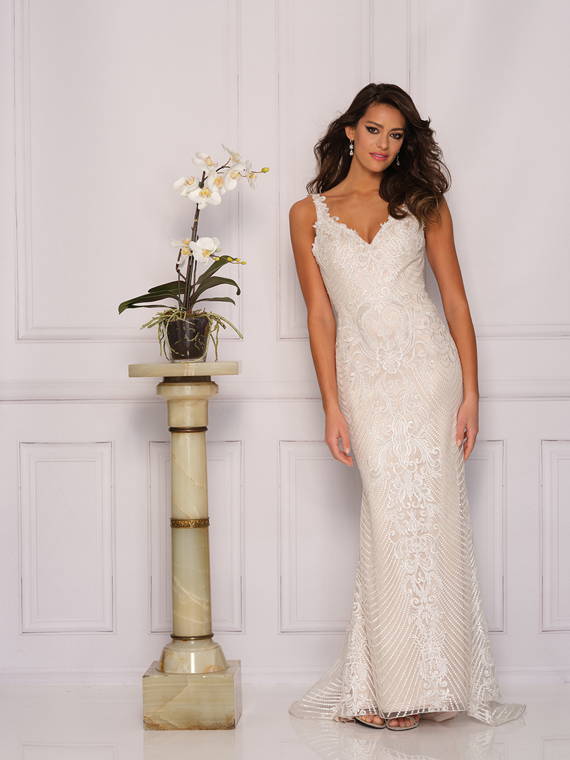 Dave Ruffles Dave and Johnny 7226 Embellished V-neck Ruffle Bridal Dress