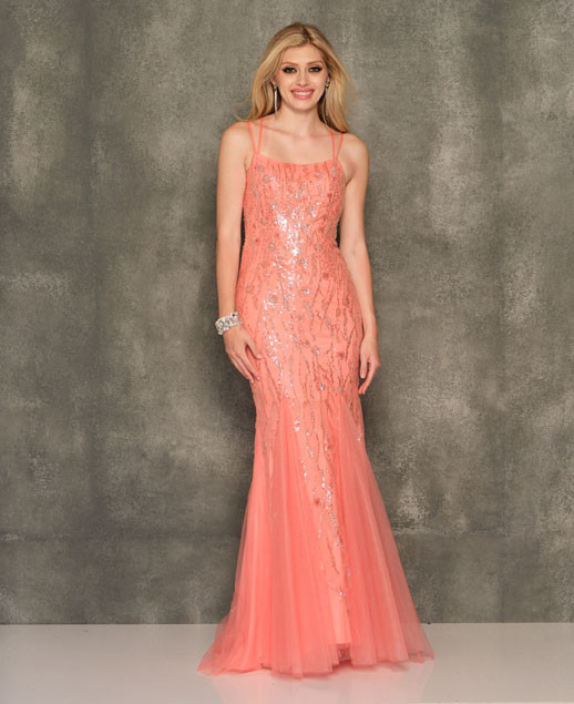 Dave and Johnny 10939 Coral Prom Dress