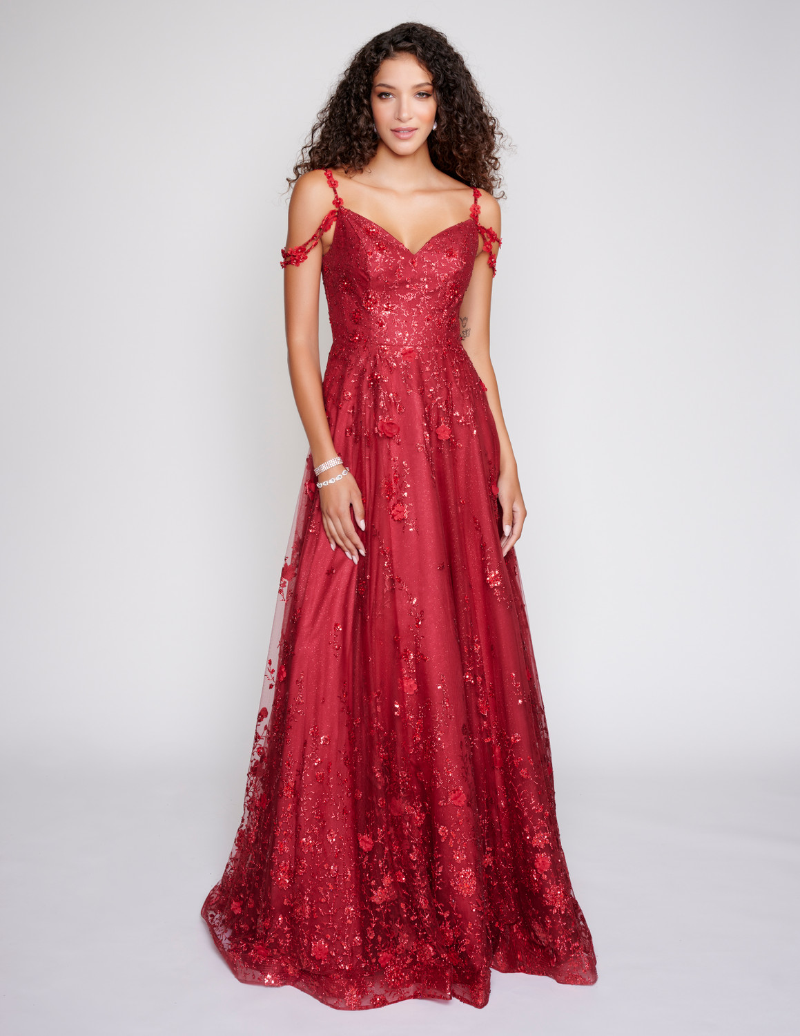 Nina Canacci 4305 Floral Straps Cold Shoulder Prom Dress