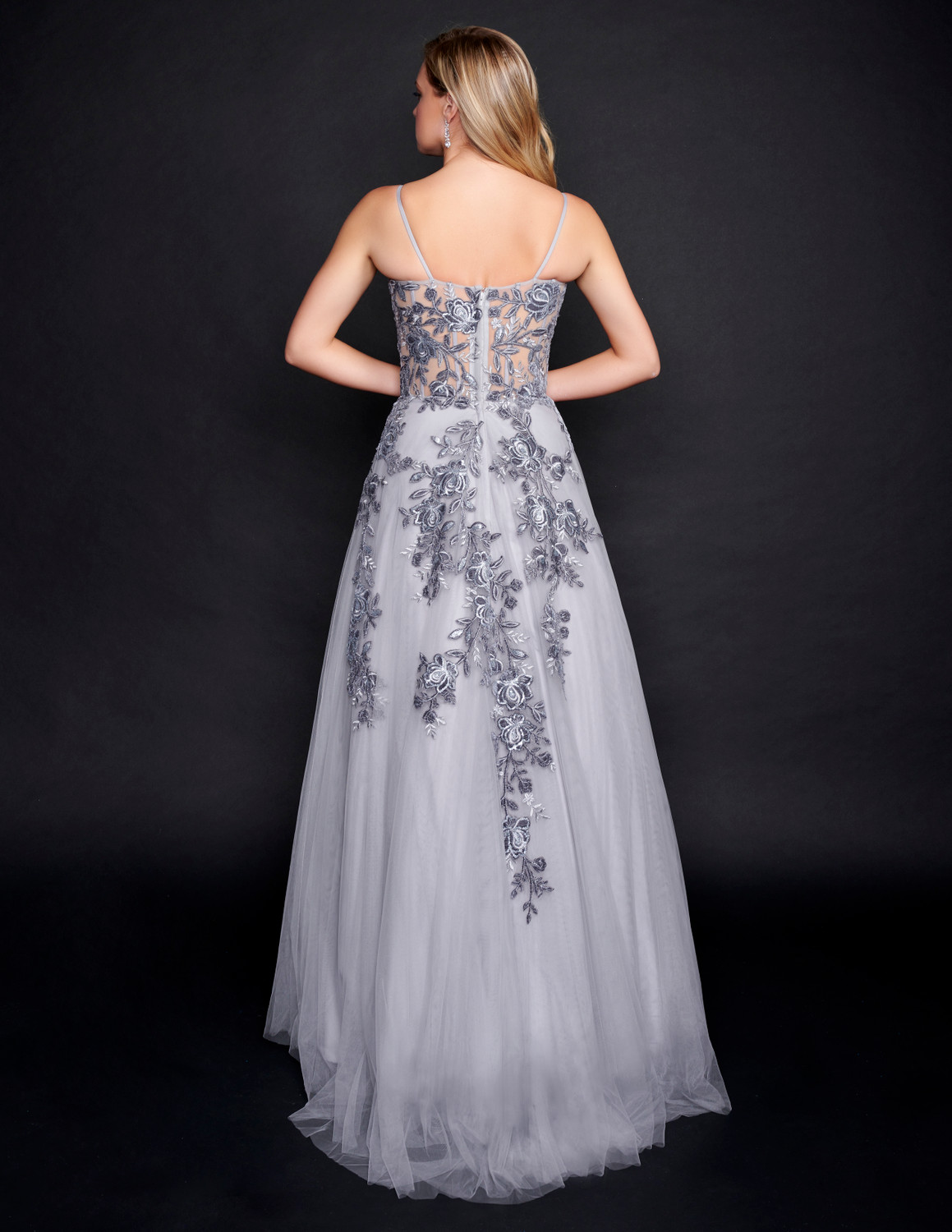 Nina Canacci 2245 Spaghetti Strap Embroidered Prom Dress