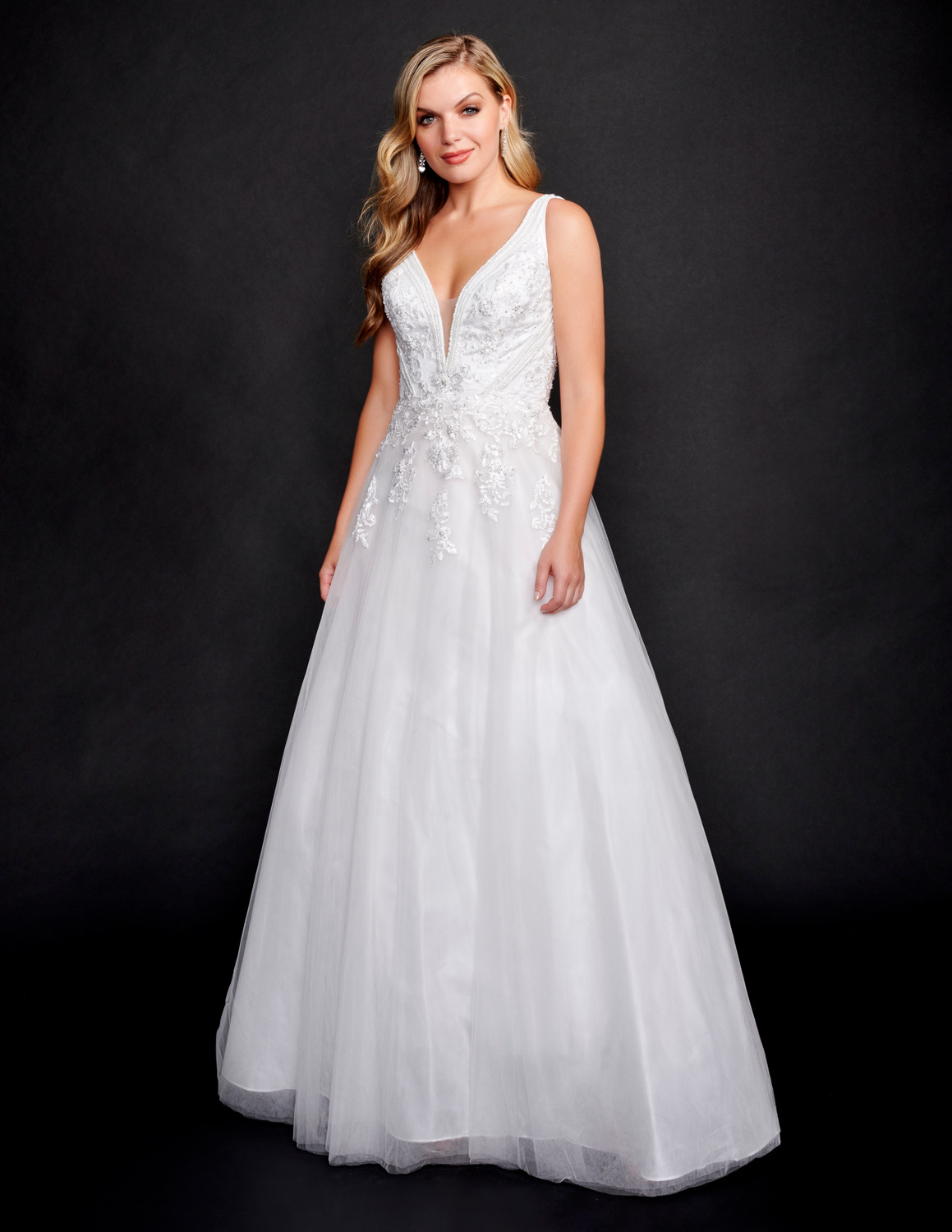 Nina Canacci 2349 Embellished Lace V-Neck Wedding Dress