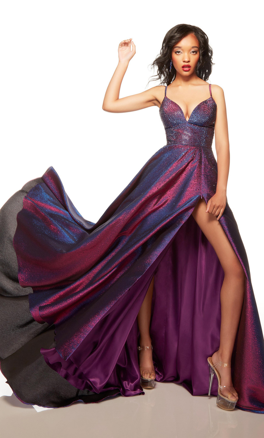 alissa formal dress midnight Satin Spaghetti Straps Pleated Square Neck Empire-Waist Formal Prom Dr –  Modsele main image 1
