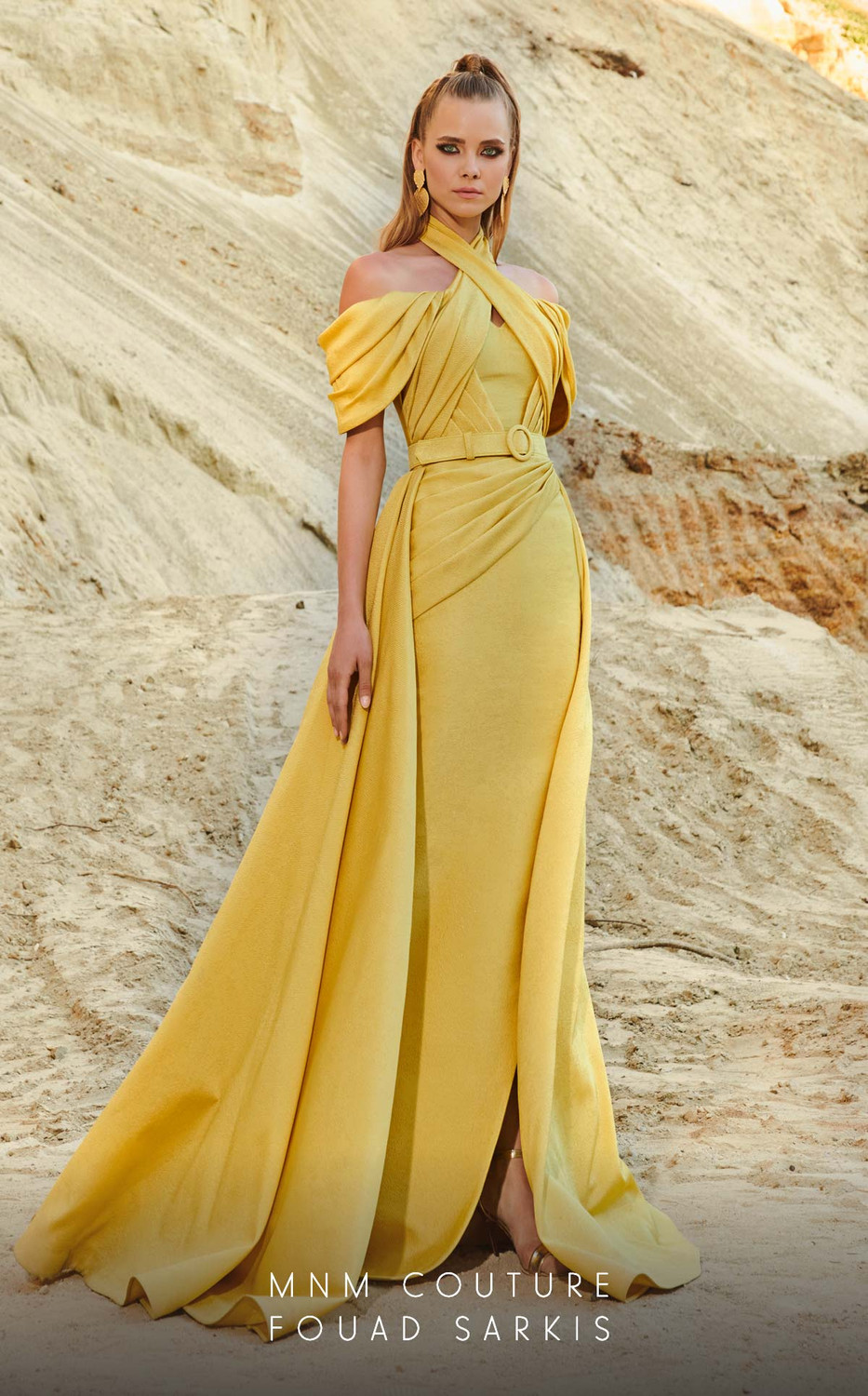 halter neck off shoulder dress MNM Couture 2776 Off the Shoulder Halter Neck Fitted Dress