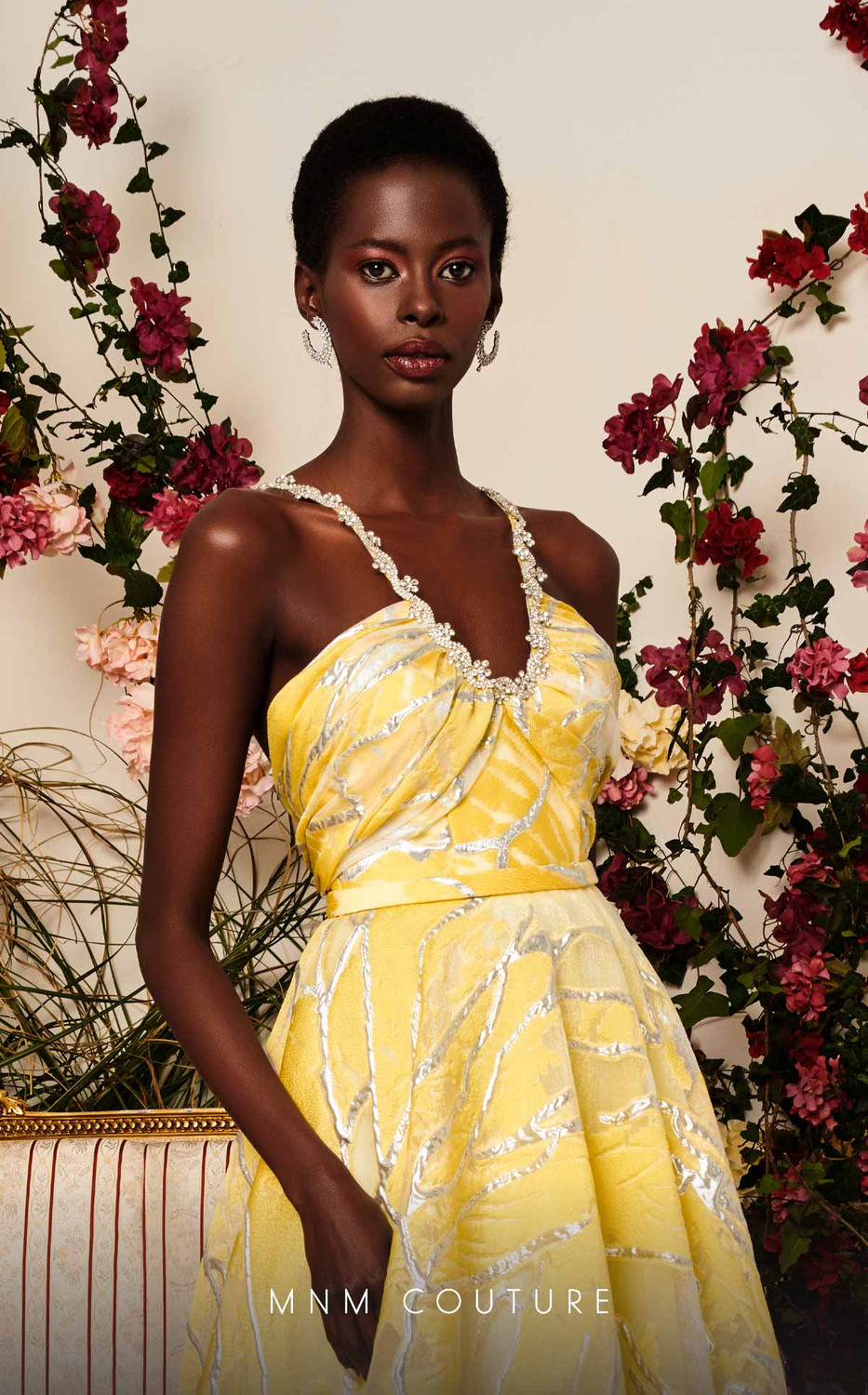 MNM Couture N0496 Organza Embroidery V-Neck A-Line Dress