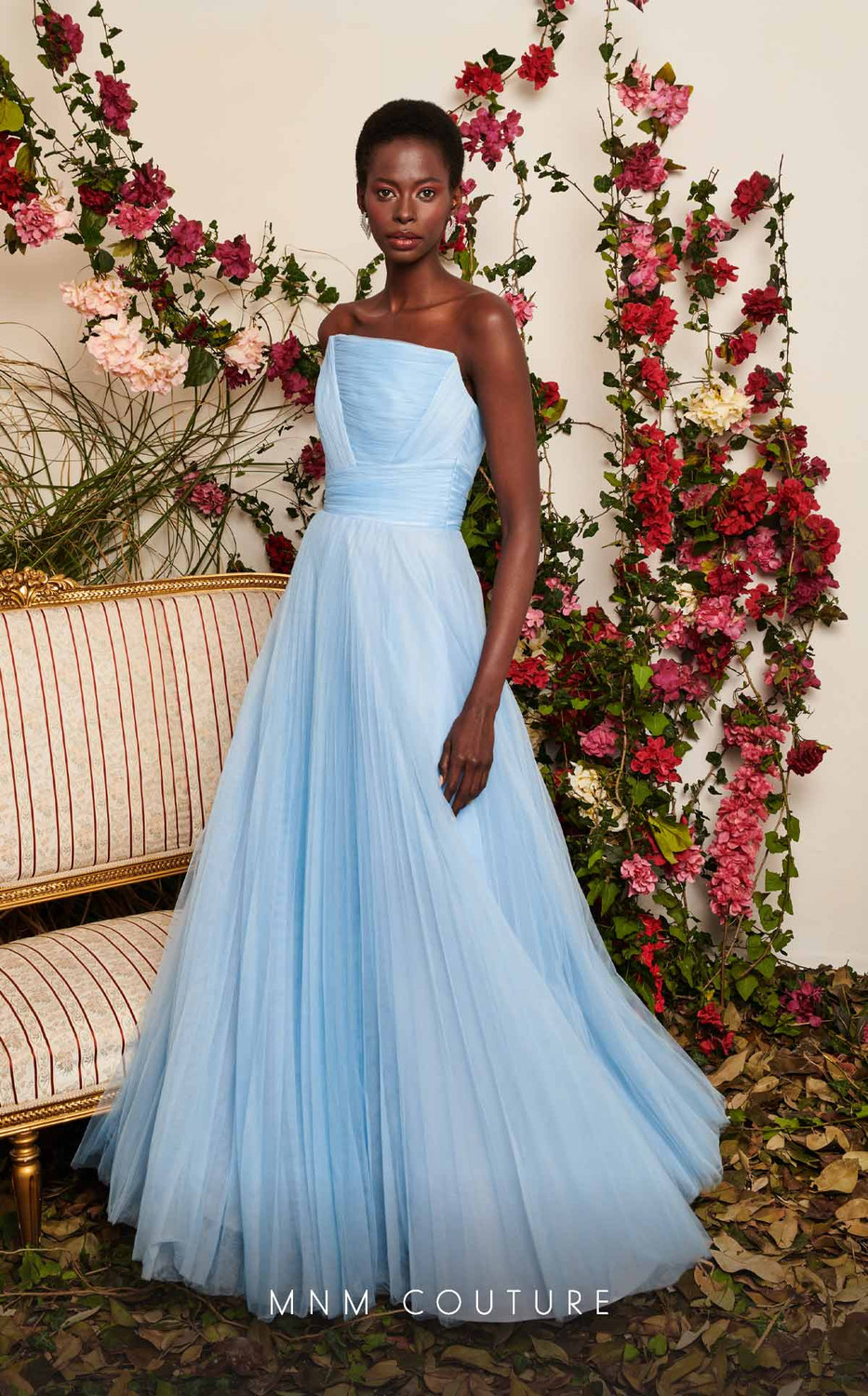 MNM Couture N0513 Tulle Square Neck Strapless Long Dress