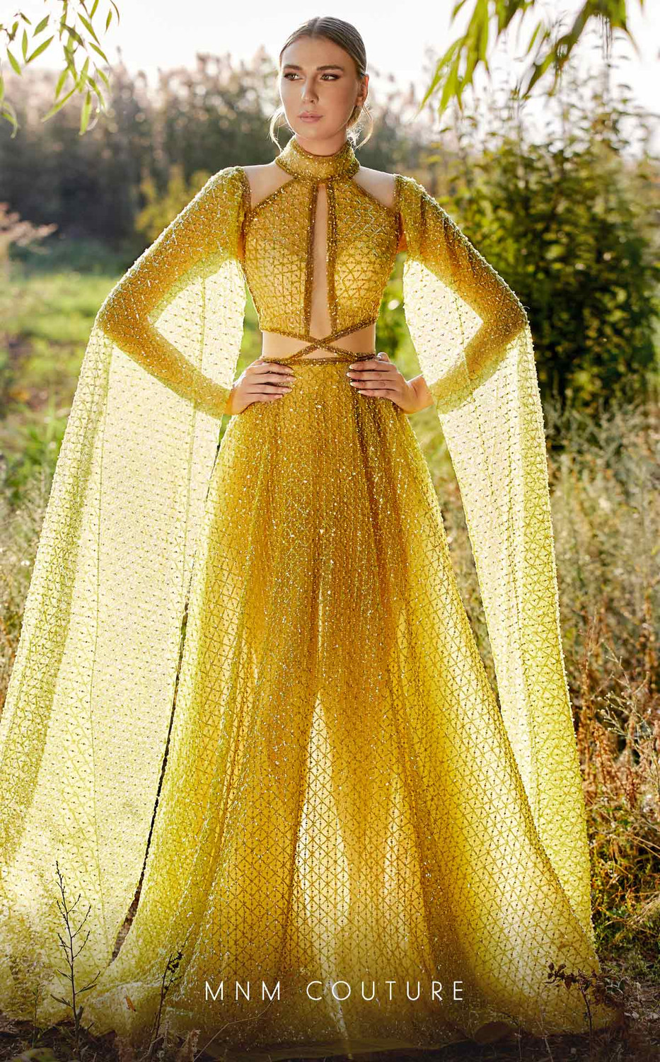 beaded turtle dress MNM Couture K3927 Sleeveless Beaded Turtle Neck Long Dress