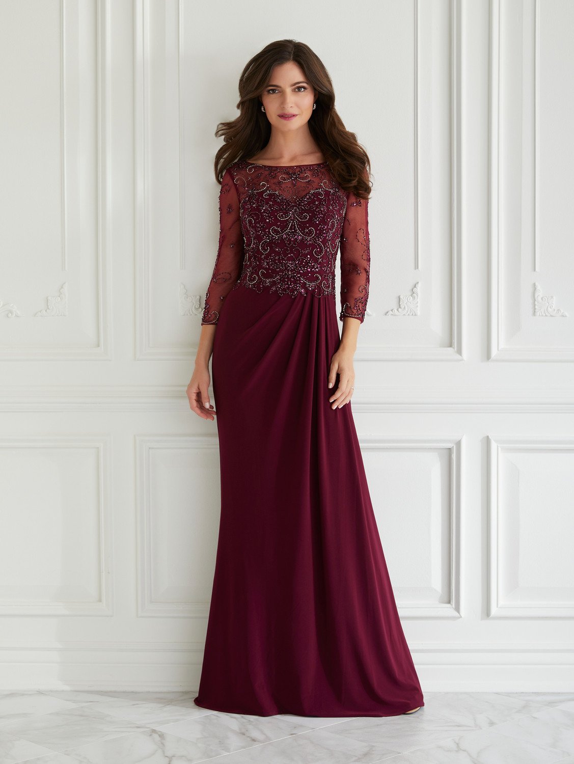 Buy House of Wu 17869 Beaded Jersey Bateau Neck 3/4 Sleeve Dress