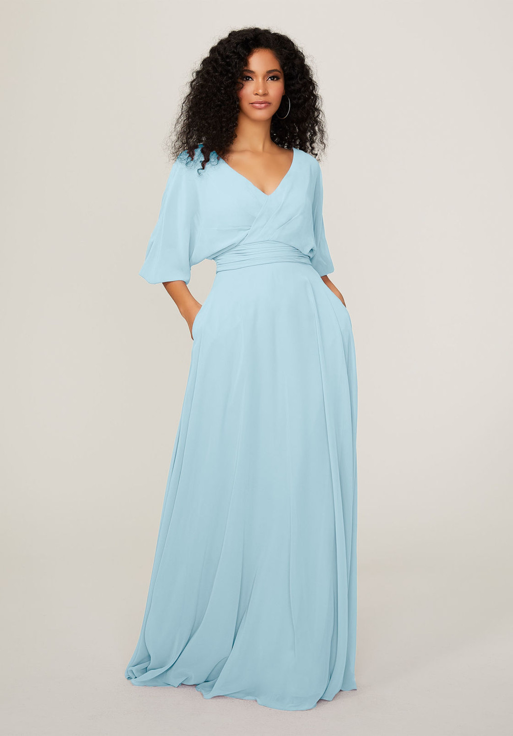 3/4 sleeve bridesmaid dresses Light Blue 3/4 Sleeve Midi Dress With Sweetheart Neckline for Wedding Guest, Birthday Party / Cocktail Dress Perfect for Fall Wedding Guest