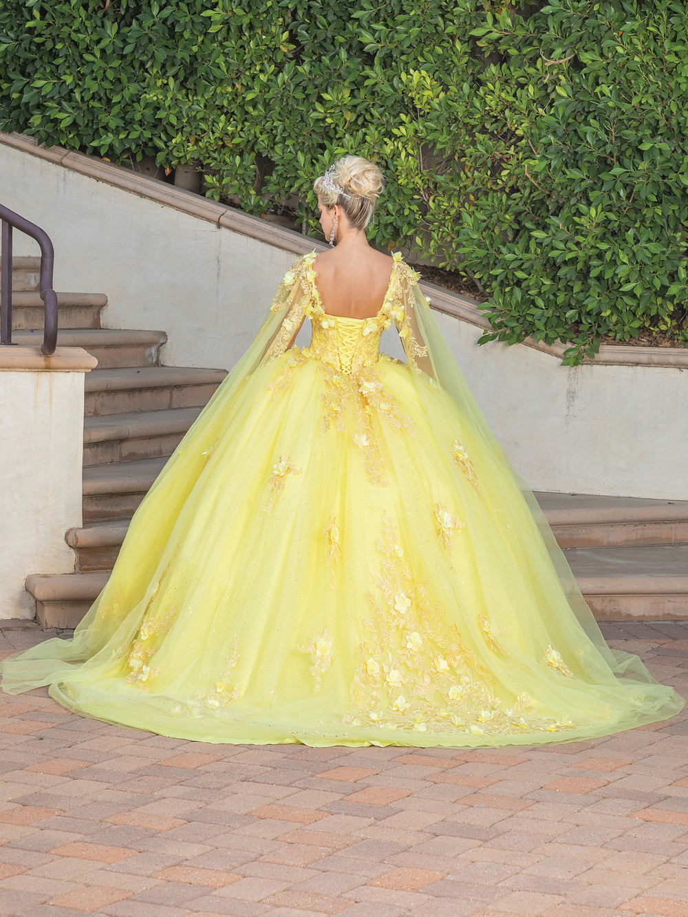 green emerald velvet dress Gold Appliqued Double Colored Corset Back Quinceañera Dress, Gold / 10 main image 1