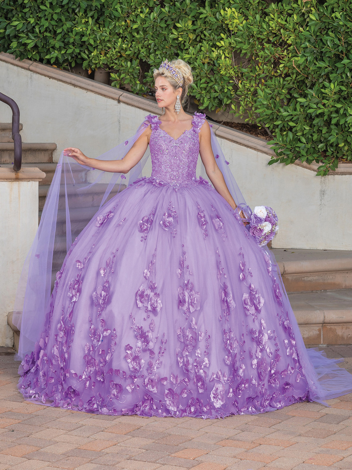Dancing Queen 1695 V-Neck Strap Sleeve Quinceanera Gown