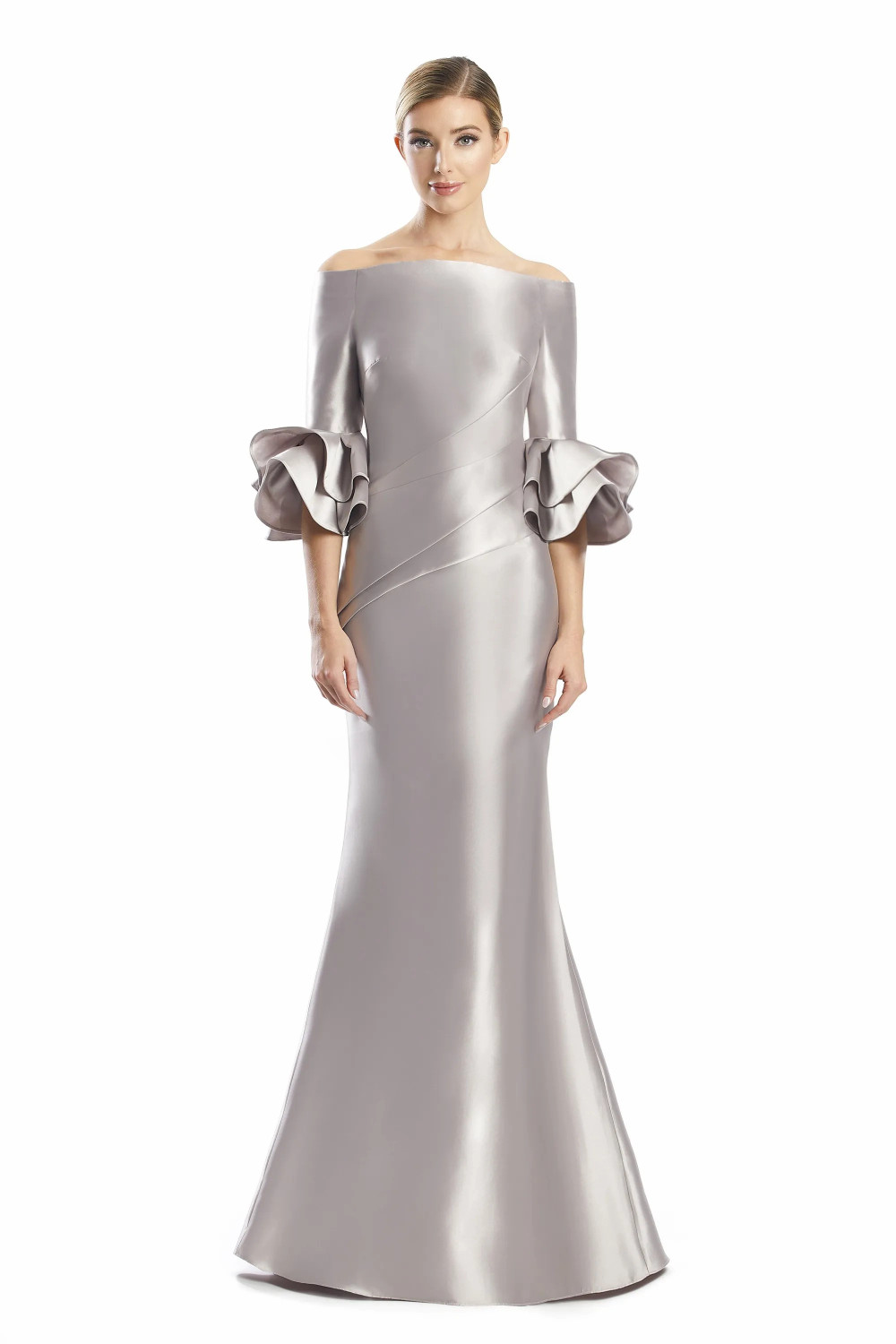 Alexander by Daymor 1758S23 Buttoned Back Off-Shoulder Dress