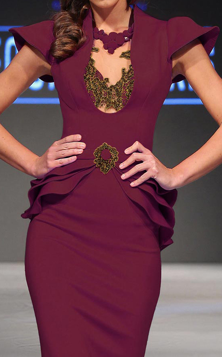 MNM Couture 2295 Peplum Embellished Cap Sleeves Long Dress
