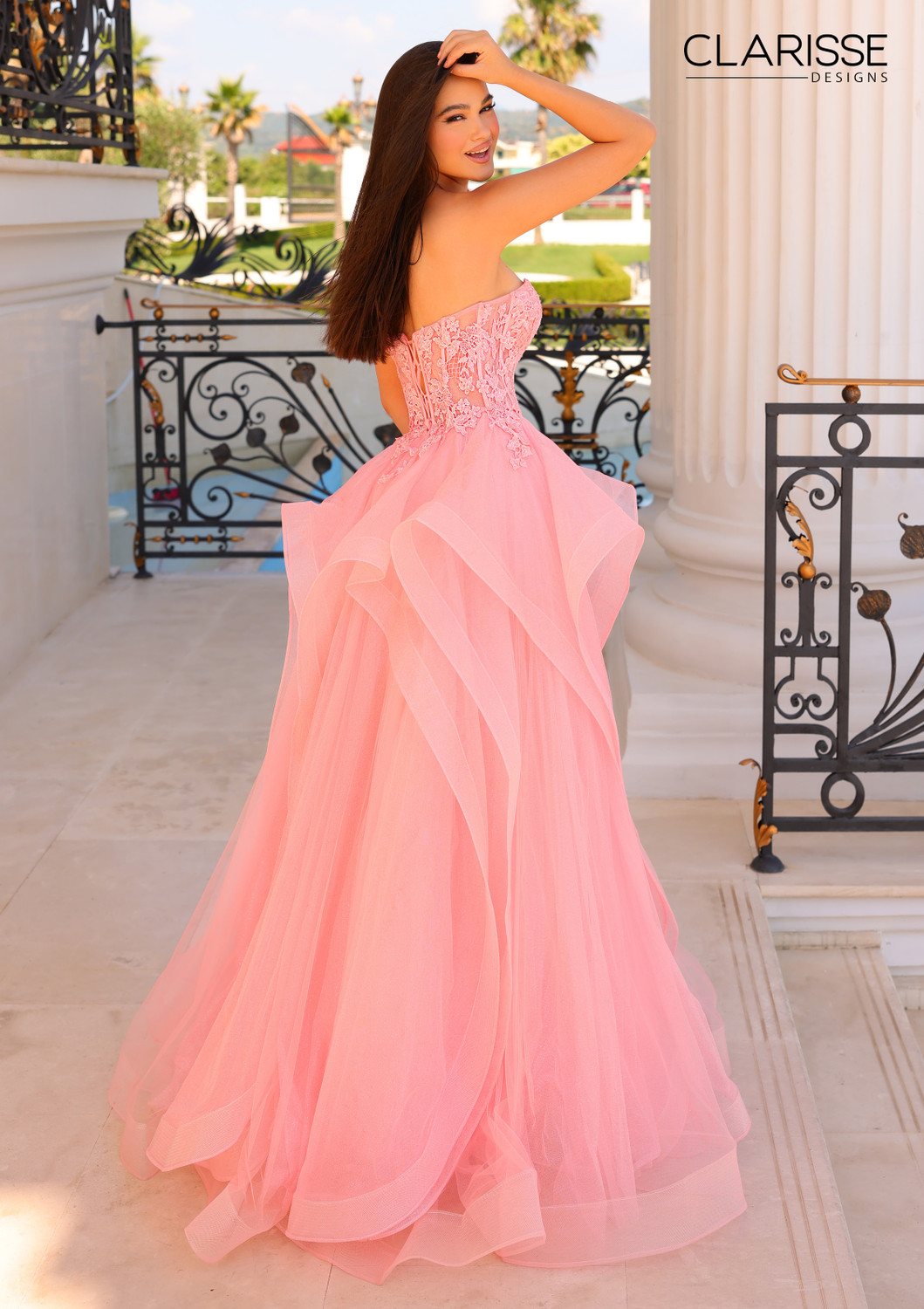 Clarisse 810789 Floral Lace Applique Strapless Long Dress