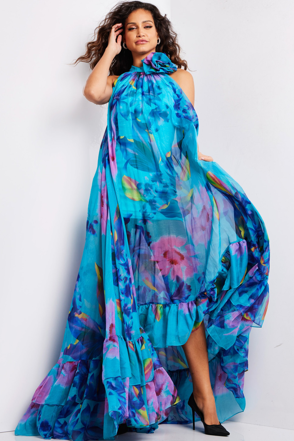 Jovani 38721 Chiffon High Neck Sleeveless Long Maxi Dress