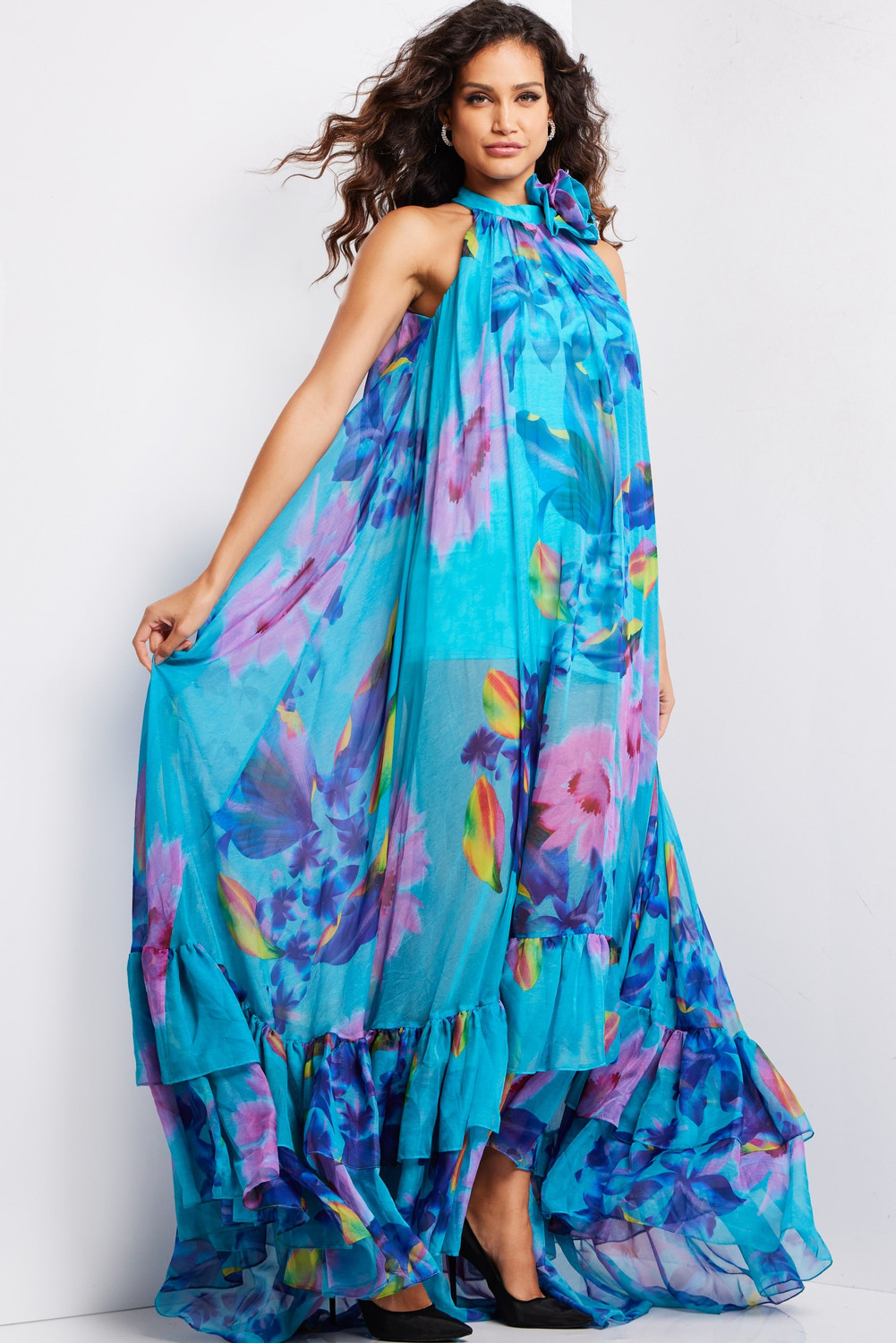 Jovani 38721 Chiffon High Neck Sleeveless Long Maxi Dress