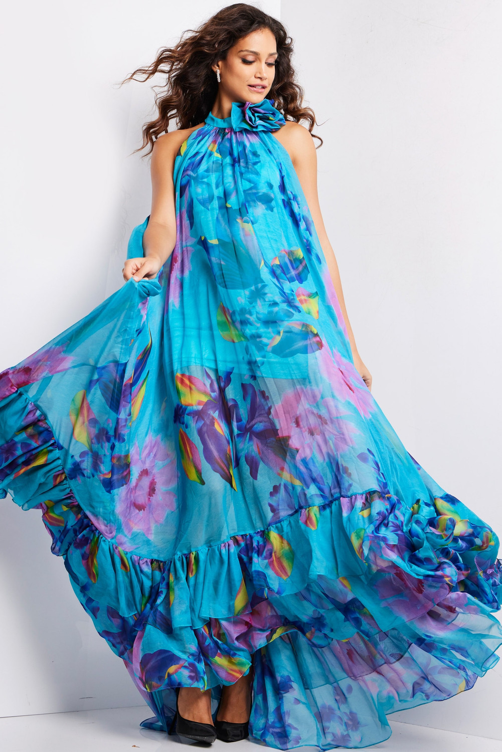 Jovani 38721 Chiffon High Neck Sleeveless Long Maxi Dress