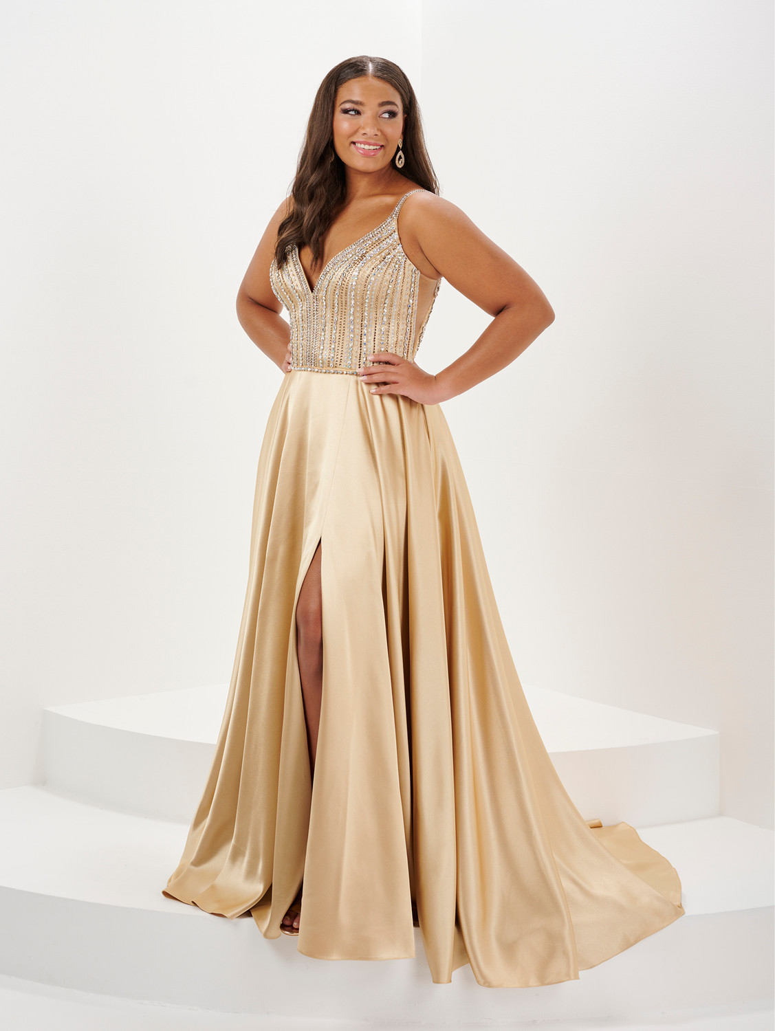 Tiffany Love 16129 Shiny Stretch Jersey V-Neck Long Dress Tiffany Love 16129 Shiny Stretch Jersey V-Neck Long Dress