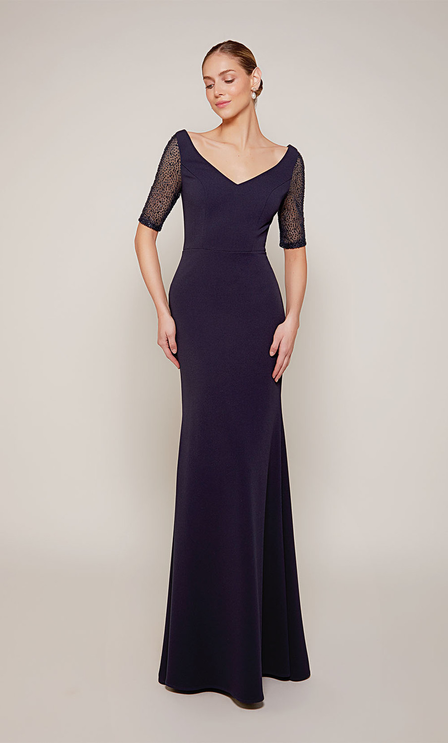 Alyce Paris 27677 Embellished Sleeves V-neck Straight Dress