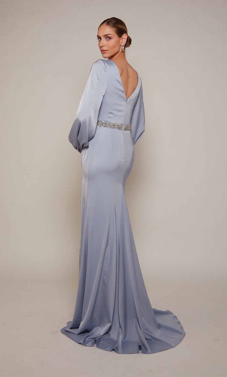 Alyce Paris 27696 Satin V-neck Long Sleeve Straight Dress