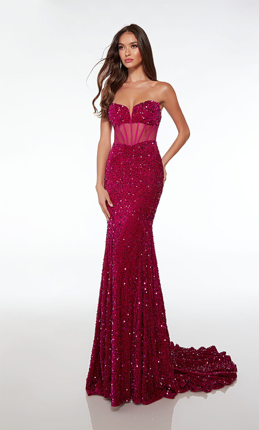 open lace back dress Sexy Cut-Out Red Sequin Double-Slit Prom Dress