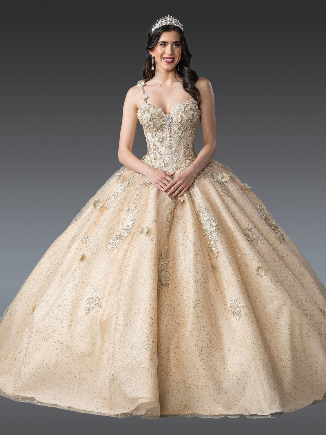 beaded embellishments for dresses Luxury Designer Beige Beaded Evening Dress with Cape Sleeves LA72992 caramel / 6 main image 1