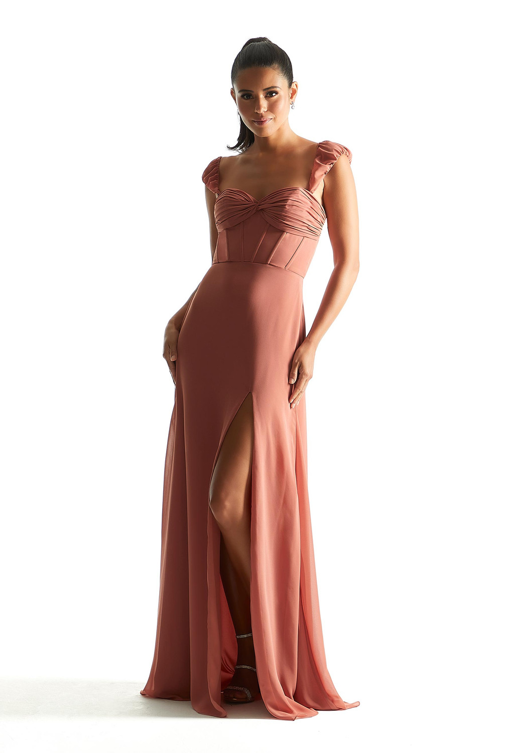 Morilee Bridesmaid 21855 Corset Chiffon Cap Sleeves Dress