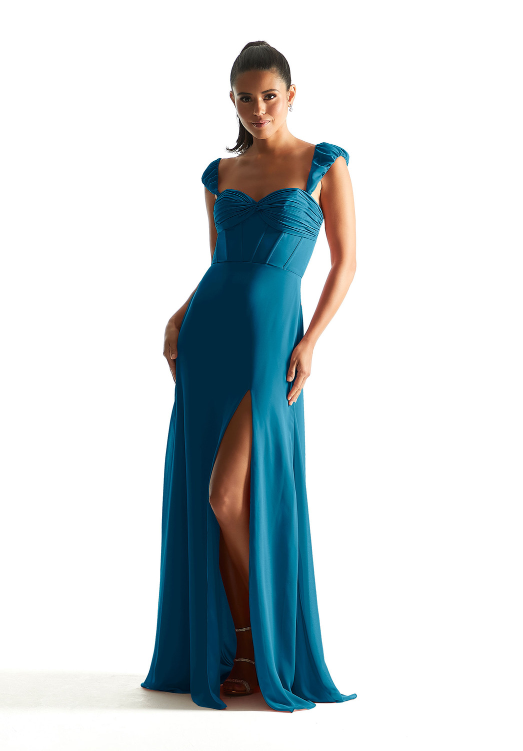 Morilee Bridesmaid 21855 Corset Chiffon Cap Sleeves Dress