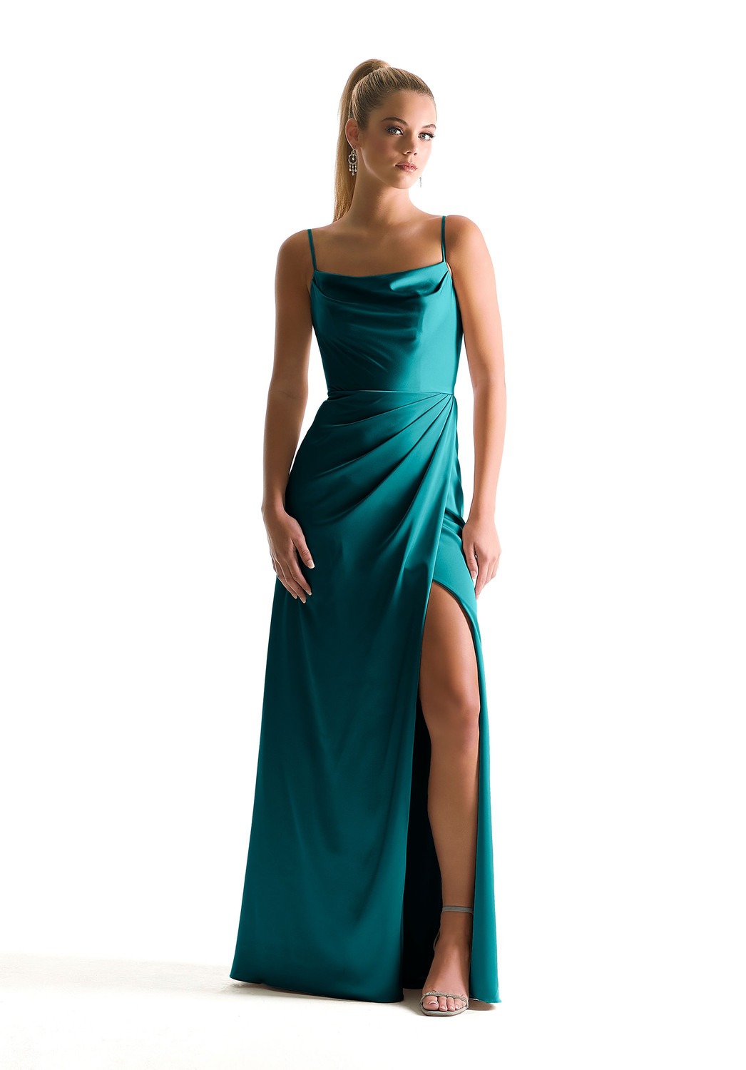 green emerald velvet dress Alesso Light Olive Satin Cowl-Neck Maxi Dress – Club L London