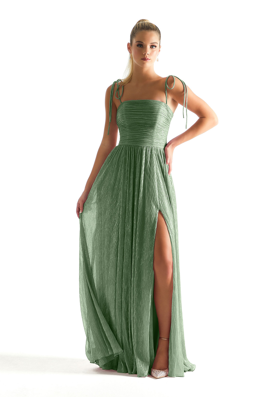 Morilee Bridesmaid 21852 Pleated Shimmer Straight Neck Dress