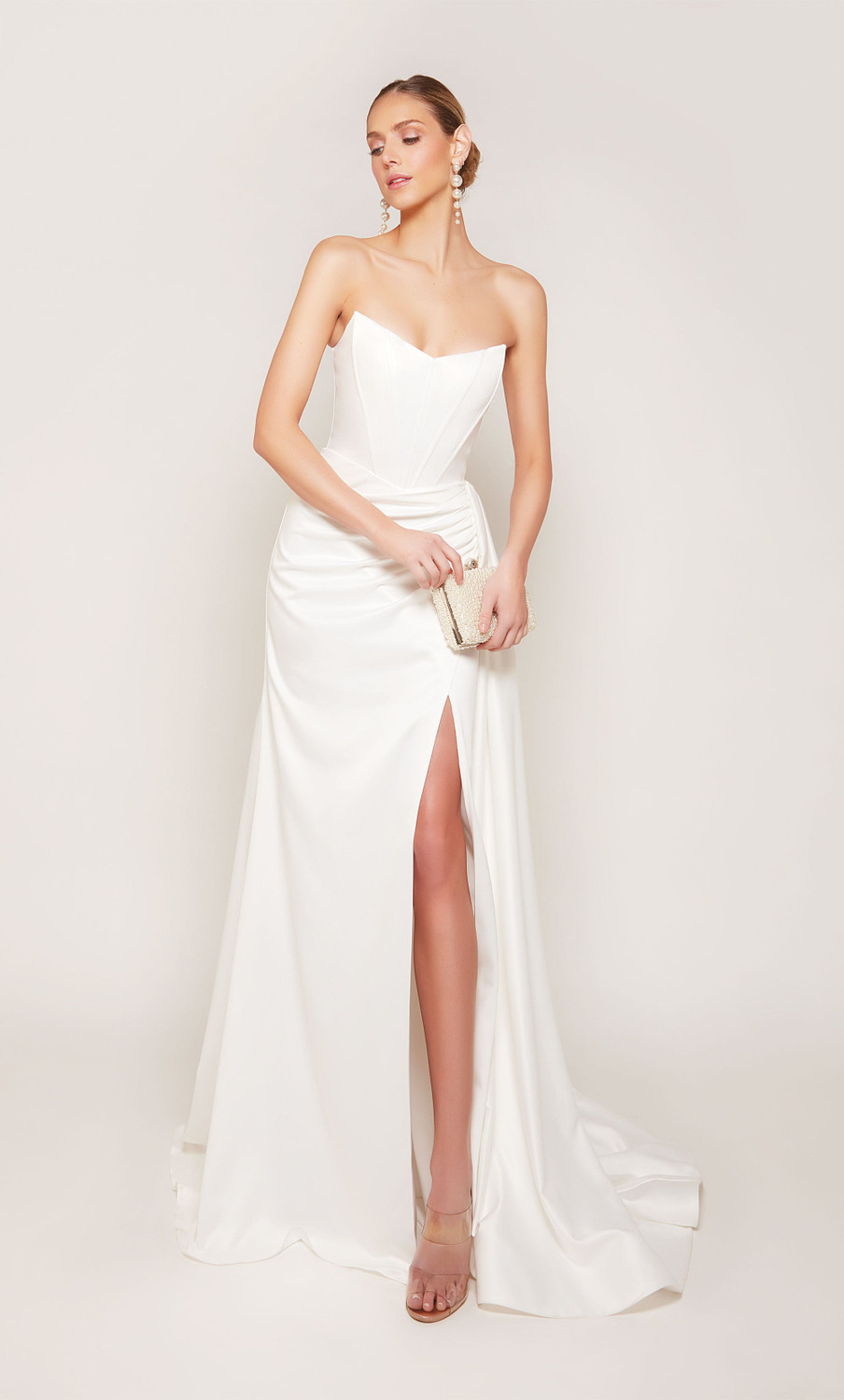 satin straight dress LADIVINE B8402 SATIN A-LINE GOWN DRESS FRENCH NAVY / S