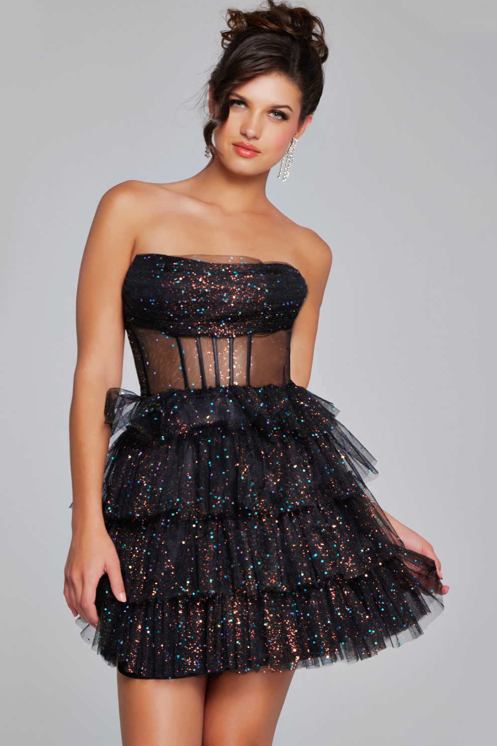 embellished corset tulle skirt mini dress Embellished Corset Tulle Skirt Mini Dress in Blush