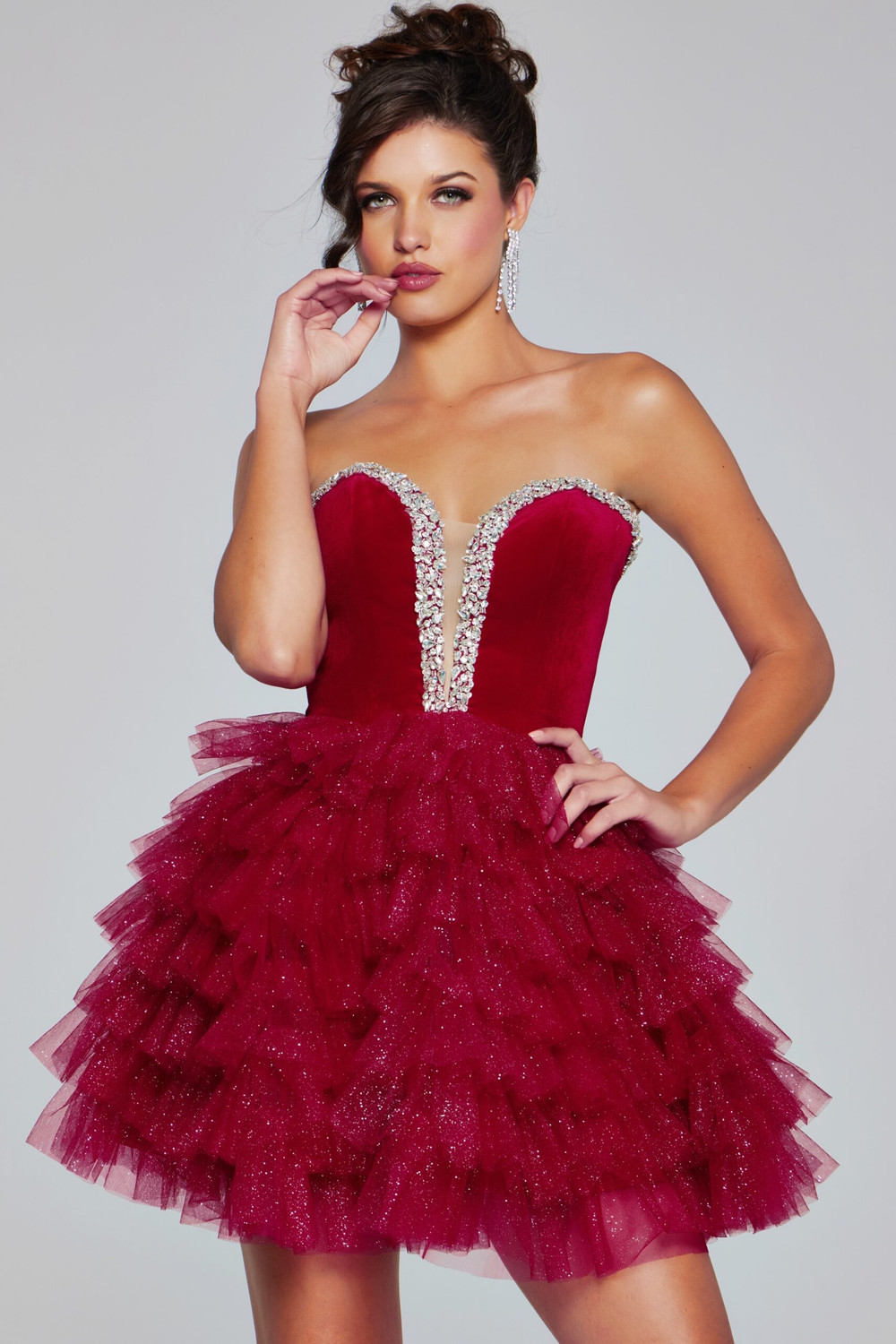 Jovani 40352 Tulle Velvet Embellished Beaded Short Dress