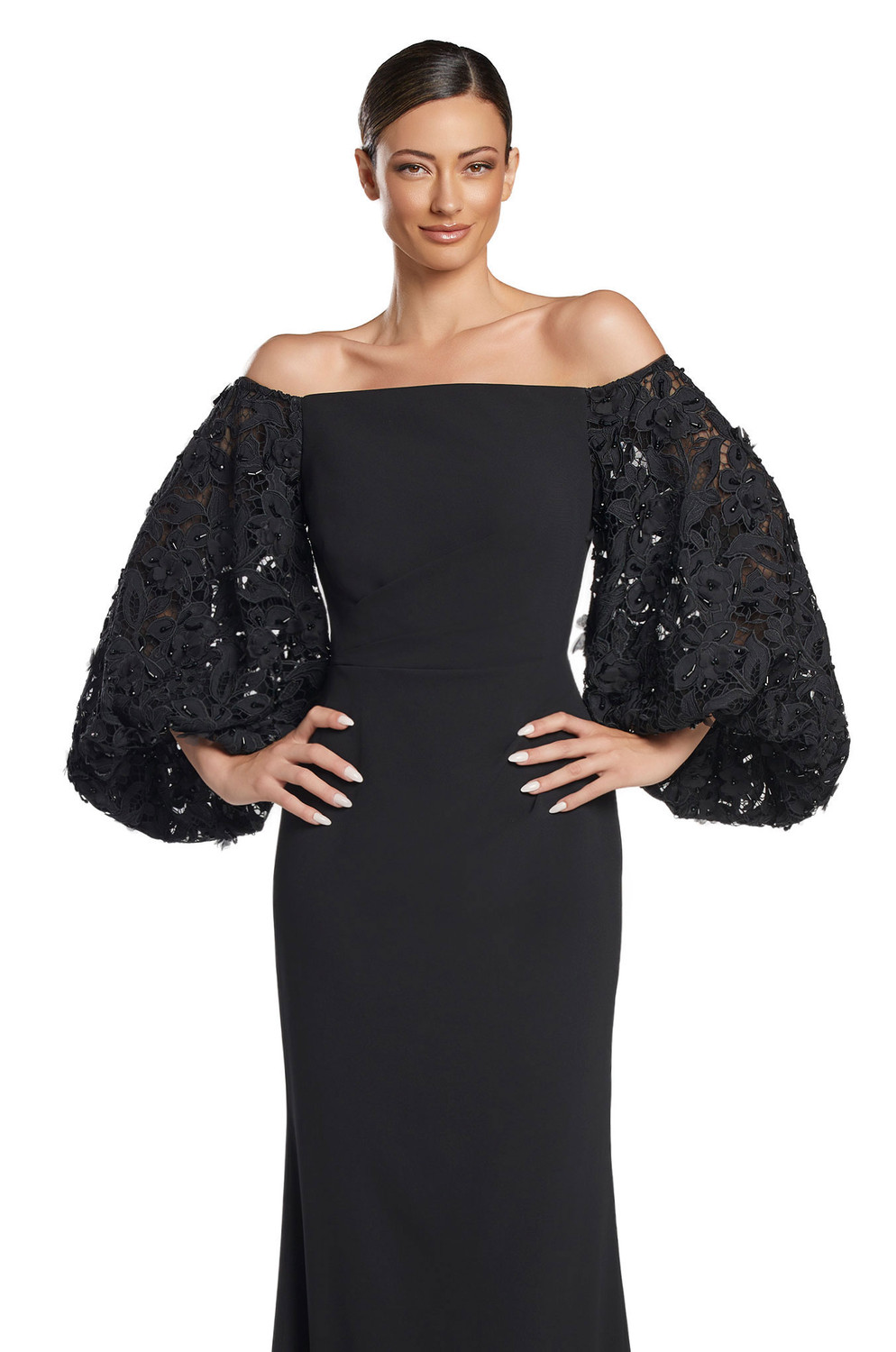 Alexander by Daymor 2047 Long Puff Sleeve Long Evening Dress Alexander by Daymor 2047 Long Puff Sleeve Long Evening Dress