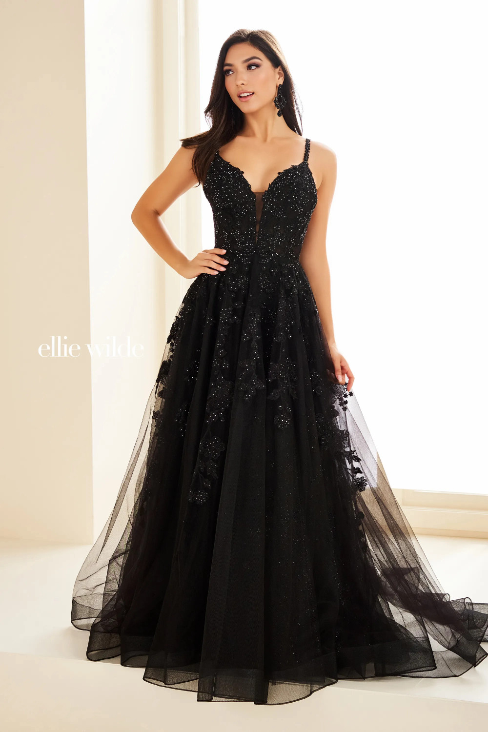 slim fit dress slacks Gothic Black Glitter Tulle Wedding Party Dress main image 1