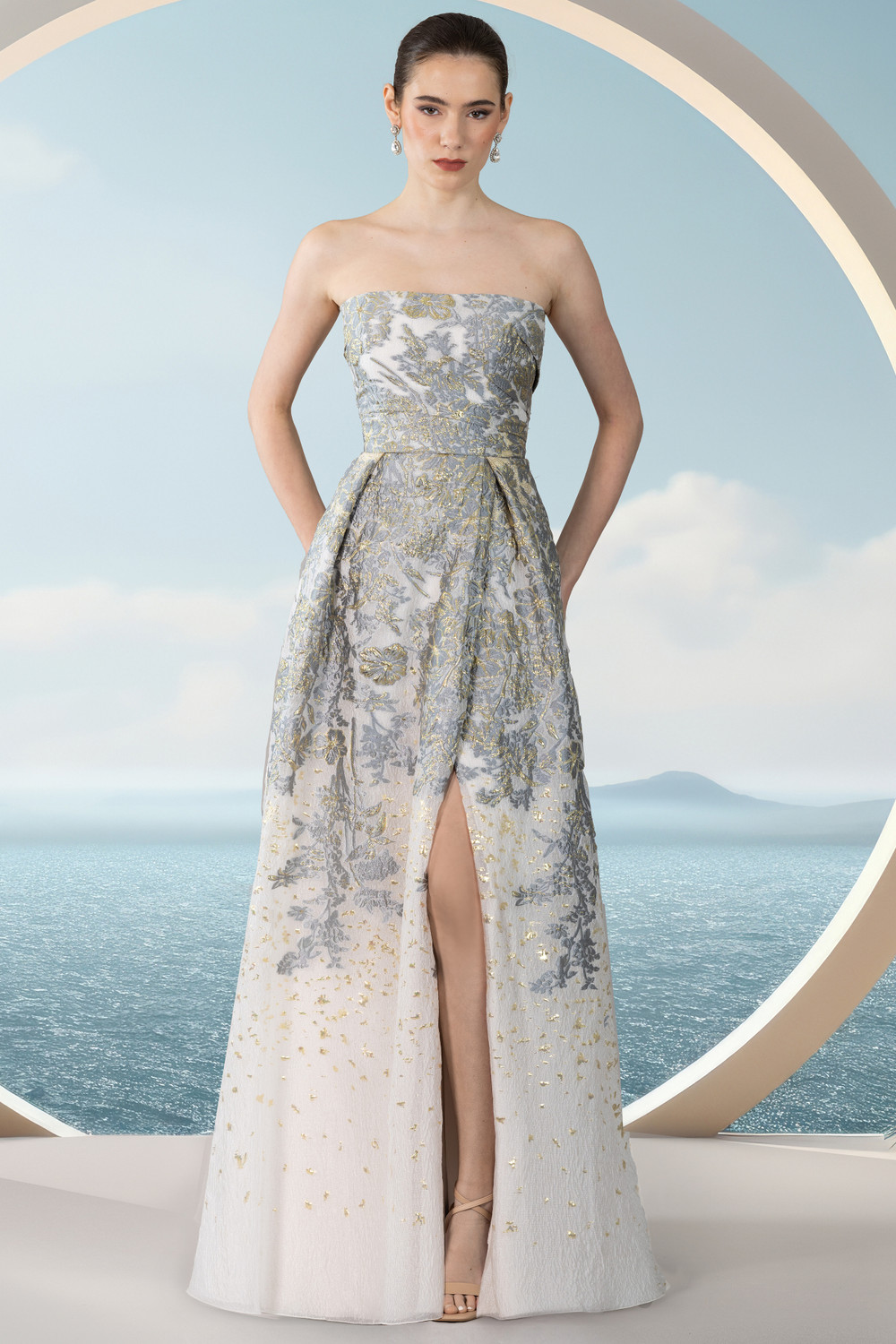 Janique 351018 Straight Neck Off Shoulder Evening Dress