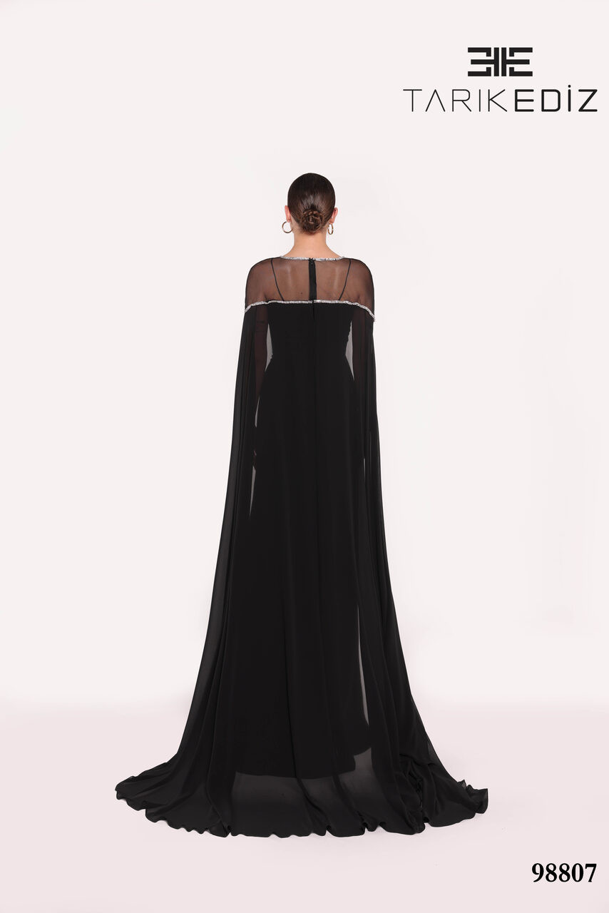 Tarik Ediz 98807 Crepe Illusion Neck Dropped Sleeves Dress