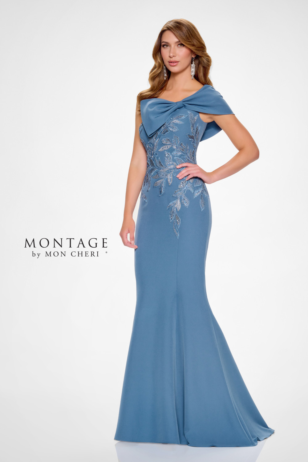 mon cheri cocktail dresses Montage by Mon Cheri M3113 Crepe Off-Shoulder Sheath Dress