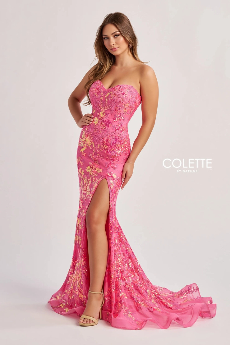 Colette by Daphne CL8440 Embroidered Sequin Mesh Long Dress
