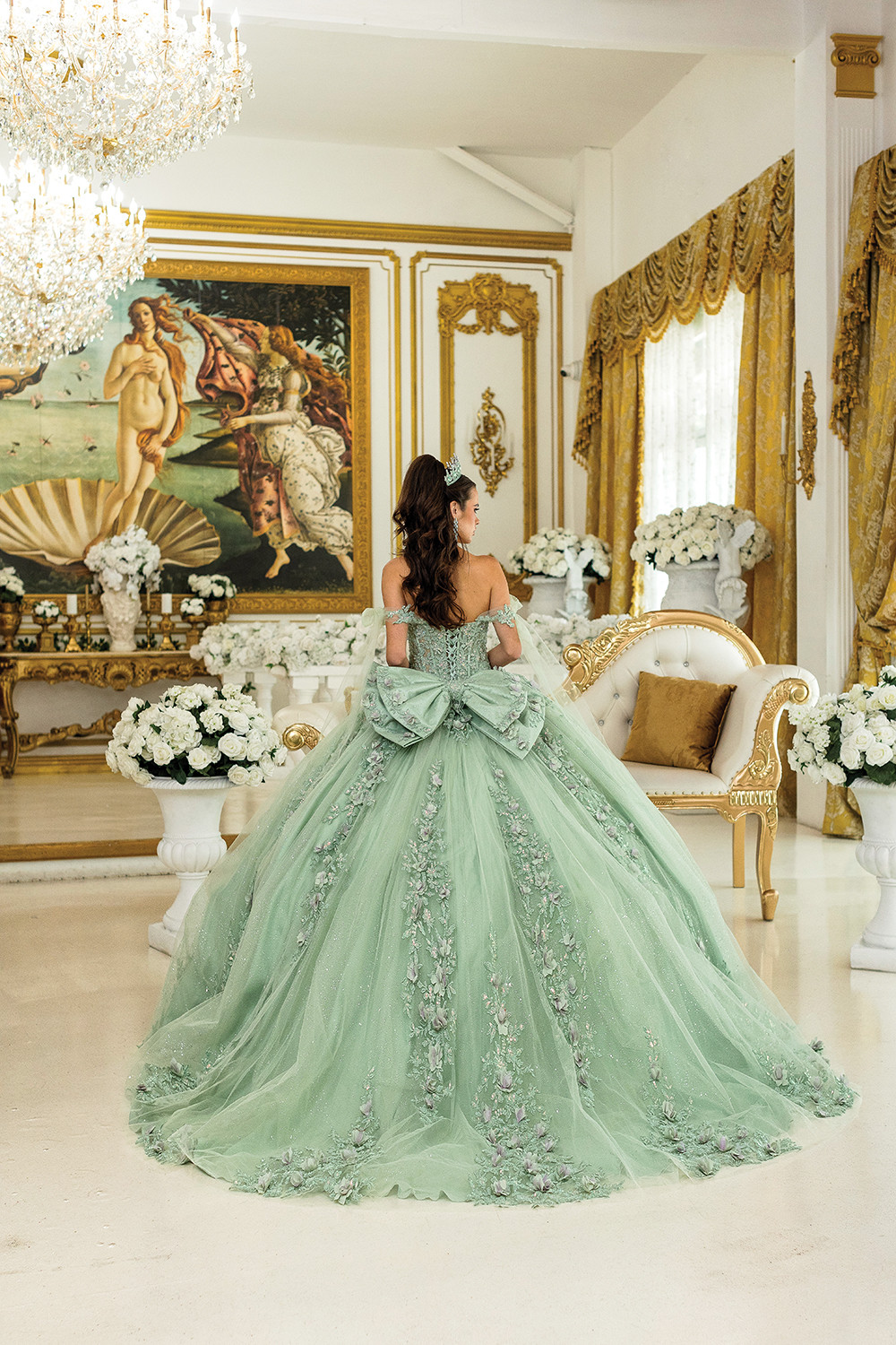quinceanera dress designs Dancing Queen 5021 Off-Shoulder Floral Quinceanera Dress