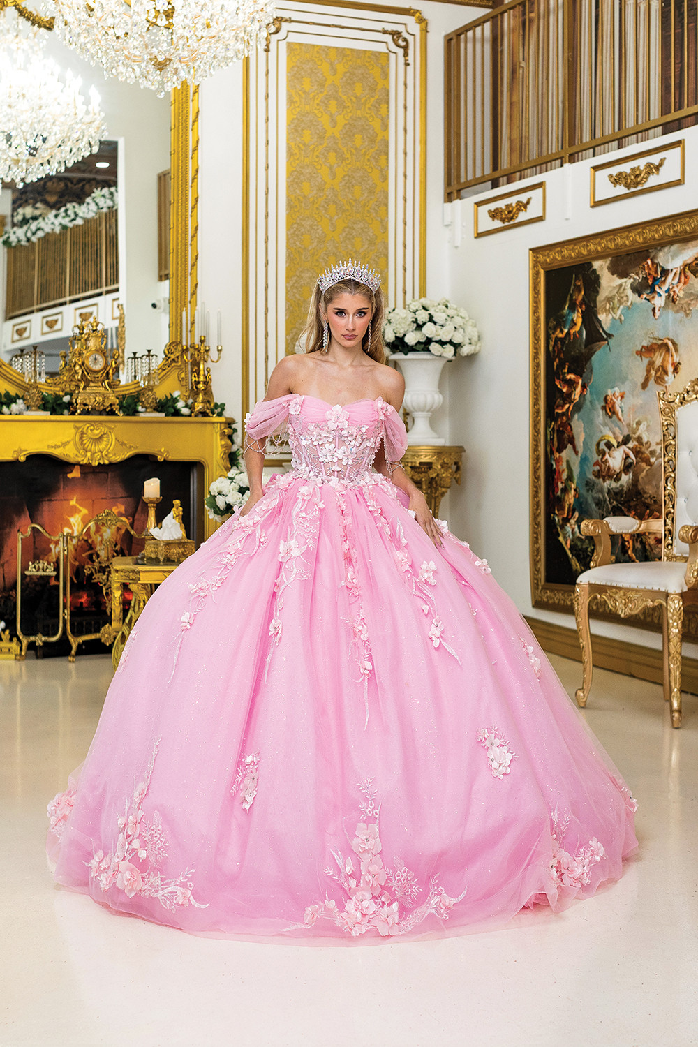 Dancing Queen 1998 Puffy Sleeves 3D Floral Quinceanera Dress