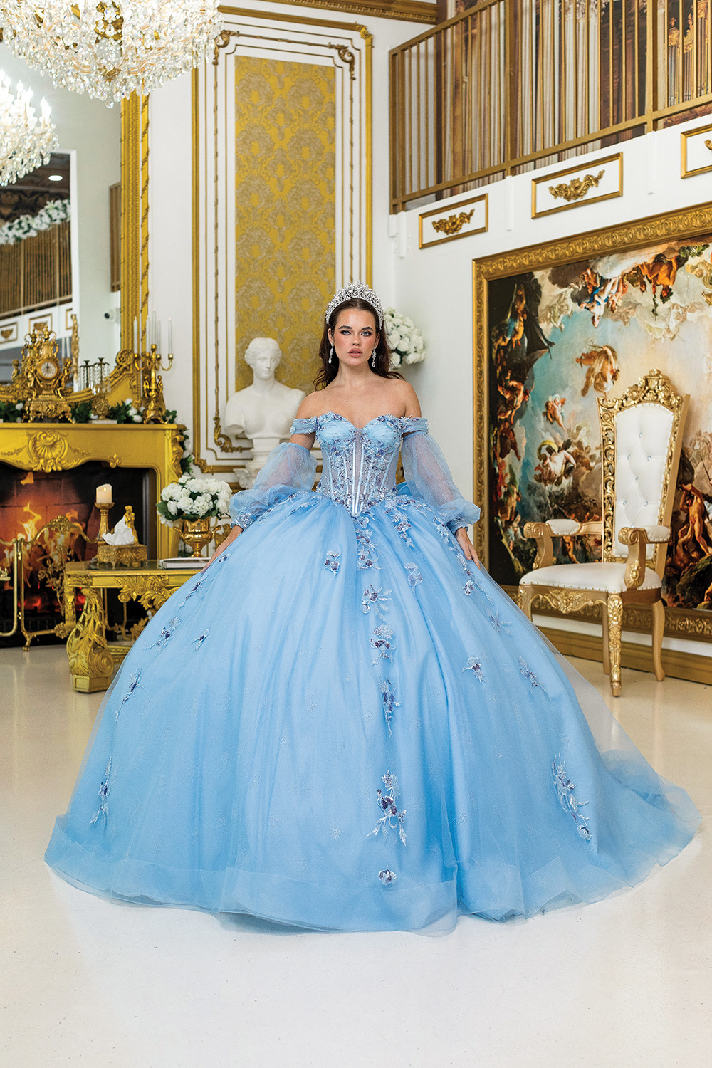 long sleeve dress elegant Love the Queen Dress 17475C-Green/Blue – Church suits for less
