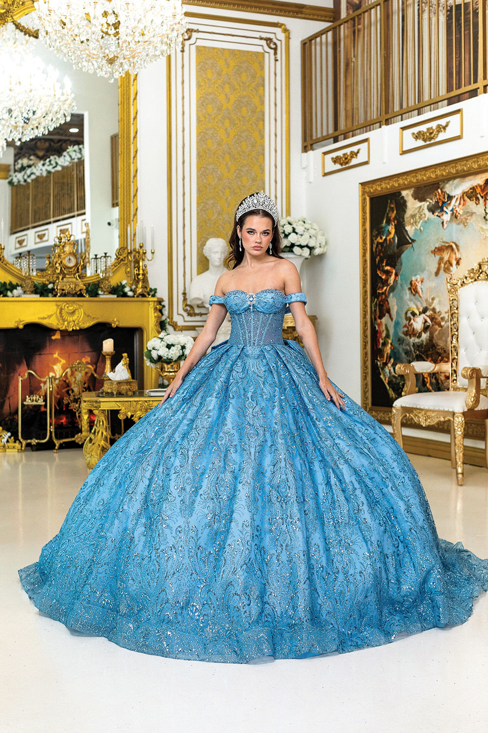 Dancing Queen 5043 Beaded Off-Shoulder Quinceanera Dress