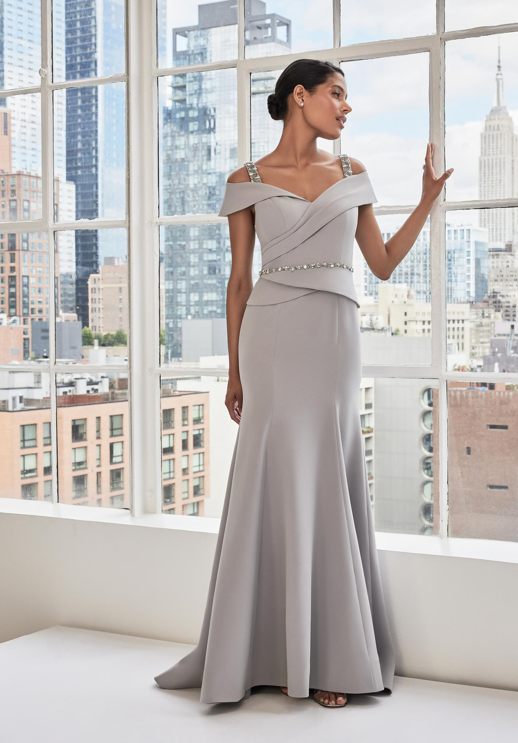 mgny bridesmaid dresses MGNY By Morilee 73112 Cold Shoulder Crystal Beading Gown